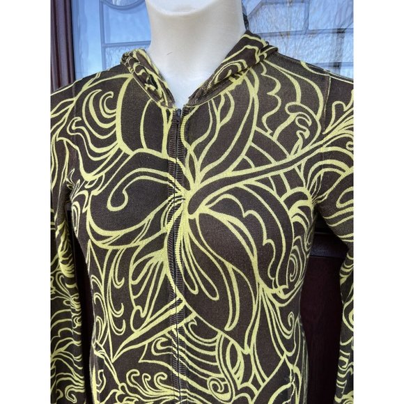 Athleta Hoodie Sweater Full Zip Sz S Tunic Brown Yellow Floral Pattern Pockets - Picture 5 of 5